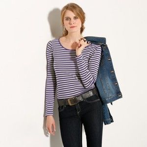 Blancheporte Pruhované tričko s dlouhými rukávy fialová/režná 42/44