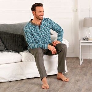 Blancheporte Pyžamo s tuniským výstřihem a proužky antracitová/tyrkysová 107/116 (XL)