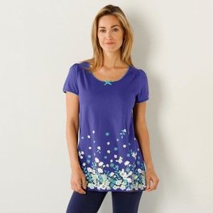 Blancheporte Pyžamové tričko s květinovým potiskem a krátkými rukávy indigo 46/48