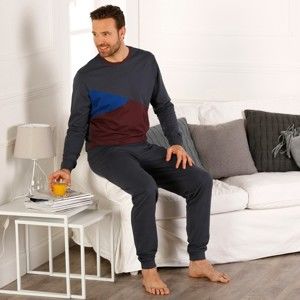 Blancheporte Tříbarevné pyžamo s dlouhými rukávy antracitová/bordó 78/86 (S)