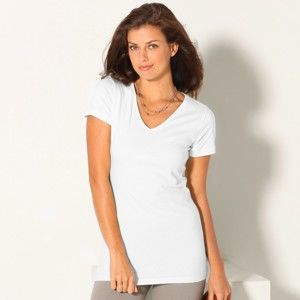 Blancheporte Jednobarevné tričko s výstřihem do "V" bílá 34/36