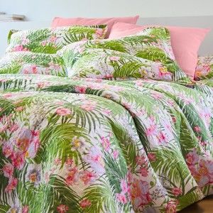 Blancheporte Přehoz na postel s potiskem, styl boutis růžová/zelená pléd 150x150cm
