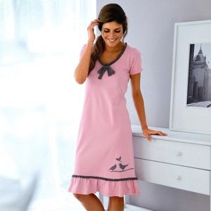 Blancheporte Noční košile s motivem ptáčka růžová 50