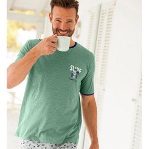 Blancheporte Pyžamové tričko s potiskem a krátkými rukávy zelený melír 137/146 (4XL)