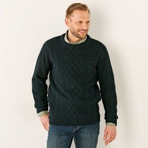 Blancheporte Irský pulovr s kulatým výstřihem zelená melír 87/96 (M)