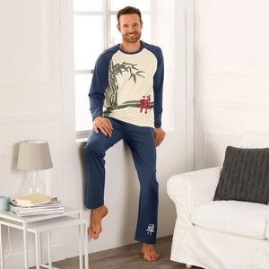 Blancheporte Pyžamo s dlouhými kalhotami, dlouhé rukávy režná/indigo 107/116 (XL)