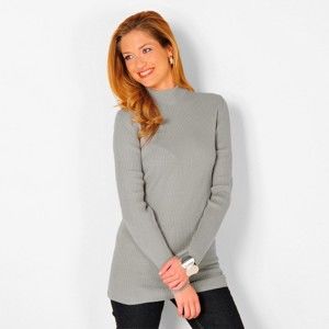 Blancheporte Žebrovaný pulovr se stojáčkem, délka cca 72 cm perlově šedá 52