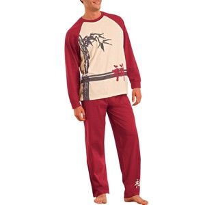 Blancheporte Pyžamo s dlouhými kalhotami, dlouhé rukávy režná/bordó 127/136 (3XL)