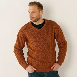 Blancheporte Irský pulovr s výstřihem do "V" měděný melír 127/136 (3XL)
