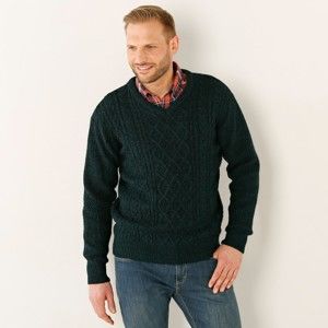 Blancheporte Irský pulovr s výstřihem do "V" zelený melír 97/106 (L)