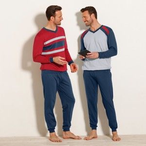 Blancheporte Pyžamo s dlouhými kalhotami, sada 2 ks červená/nám.modrá 137/146 (4XL)