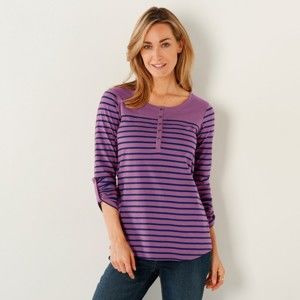 Blancheporte Proužkované tričko s tuniským výstřihem purpurová/nám. modrá 50