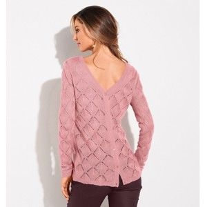 Blancheporte Ažurový pulovr s výstřihem vzadu růžová pudrová 52