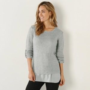 Blancheporte Třpytivý pulovr s efektem 2 v 1 šedá 52