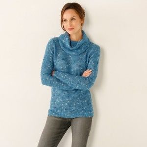 Blancheporte Melírovaný pulovr s nadýchaným límcem modrý melír 46/48