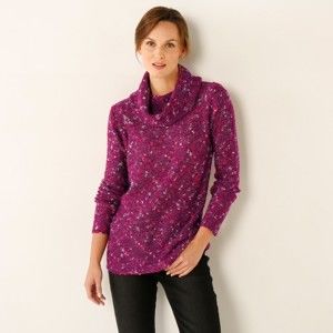 Blancheporte Melírovaný pulovr s nadýchaným límcem purpurový melír 52