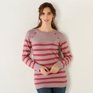 Blancheporte Pruhovaný pulovr s knoflíky růžová/purpurová 34/36