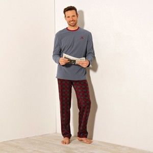 Blancheporte Jednobarevné pyžamo, mikropolar bordo/šedá 97/106 (L)