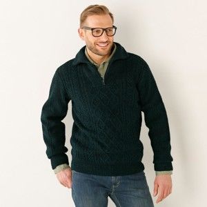 Blancheporte Irský pulovr se stojáčkem na zip zelený melír 78/86 (S)