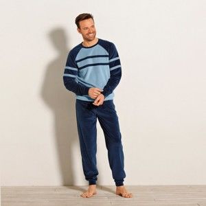 Blancheporte Dvoubarevné sametové pyžamo s dlouhými rukávy modrá 107/116 (XL)