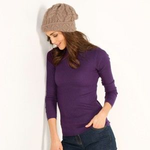 Blancheporte Žebrovaný pulovr s rolákem purpurová 50