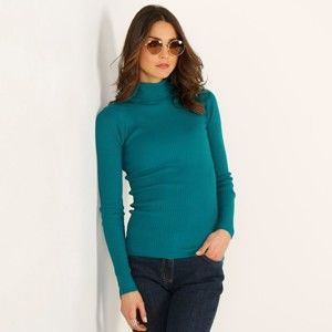 Blancheporte Žebrovaný pulovr s rolákem smaragdová 50