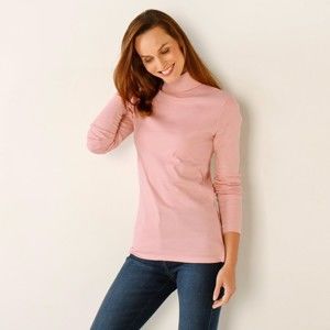 Blancheporte Jednobarevné tričko se stojáčkem a dlouhými rukávy růžová 42/44