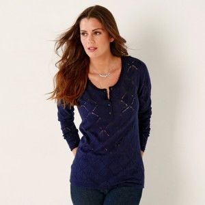 Blancheporte Ažurový pulovr s tuniským výstřihem námořnická modrá 42/44