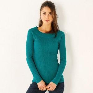 Blancheporte Jednobarevný žebrovaný pulovr smaragdová 46/48