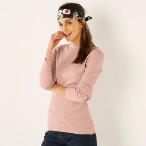 Blancheporte Žebrovaný pulovr se stojáčkem, délka cca 63 cm růžová pudrová 38/40
