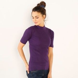 Blancheporte Žebrovaný pulovr s krátkými rukávy purpurová 50