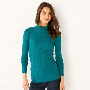 Blancheporte Žebrovaný pulovr se stojáčkem, délka cca 72 cm smaragdová 38/40
