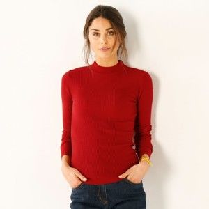 Blancheporte Žebrovaný pulovr se stojáčkem, délka cca 63 cm tomatová 38/40