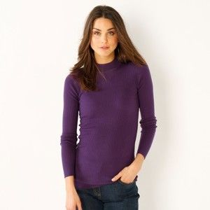 Blancheporte Žebrovaný pulovr se stojáčkem, délka cca 72 cm purpurová 38/40