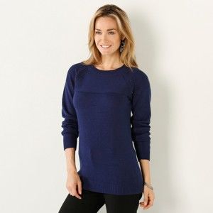 Blancheporte Jednobarevný pulovr s knoflíky v ramenou nám. modrá 50