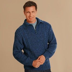 Blancheporte Irský pulovr se stojáčkem na zip modrá melír 117/126 (XXL)
