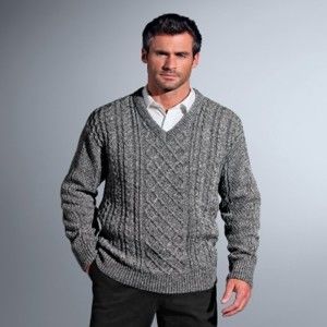 Blancheporte Irský pulovr s výstřihem do "V" šedá melír 107/116 (XL)