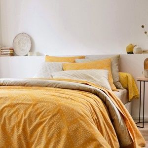 Blancheporte Povlečení Saroo, polyester-bavlna žlutá/béžová klasické prostěradlo 180x290cm
