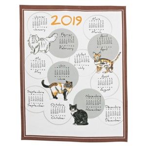 Blancheporte Utěrky kalendář 2019, sada 3 ks hnědošedá+modrá+růžová 46x62cm
