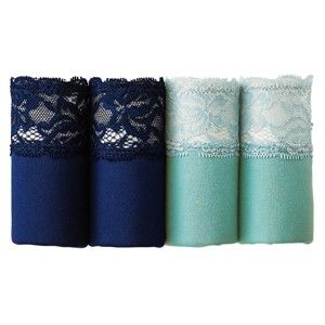 Blancheporte Kalhotky maxi z bavlny a krajky, sada 4 ks modrá+tyrkysová 38/40