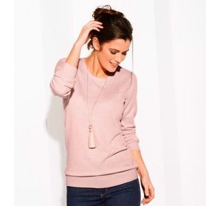 Blancheporte Jednobarevný pulovr s kulatým výstřihem růžová pudrová 52