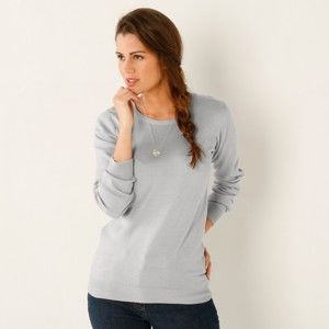 Blancheporte Jednobarevný pulovr s kulatým výstřihem šedá perlová 50
