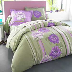 Blancheporte Povlečení Roselyne zn. Colombine, bavlna lila/zelená jednolůžko 70x90,140x200cm