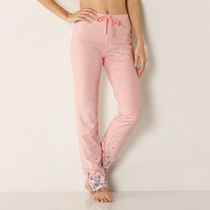 Blancheporte Pyžamové kalhoty s květinovým potiskem růžové 52