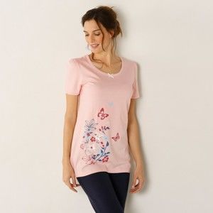 Blancheporte Pyžamové tričko s krátkými rukávy a potiskem na straně růžová 50