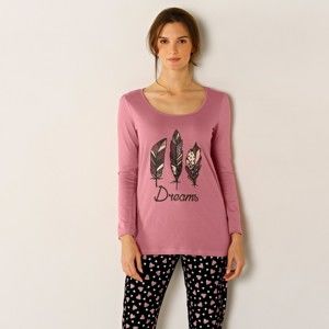 Blancheporte Pyžamové tričko s potiskem peříček růžová 50