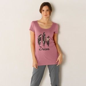Blancheporte Pyžamové tričko s potiskem peříček růžová 34/36