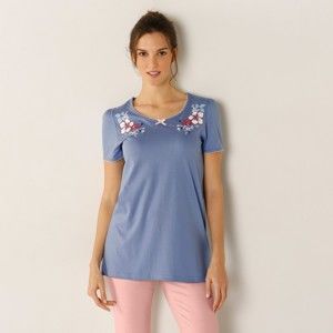 Blancheporte Pyžamové tričko s krátkými rukávy a potiskem pod výstřihem modrošedá 54