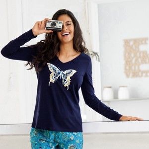 Blancheporte Pyžamové tričko s potiskem motýla a s dlouhými rukávy námořnická modrá 34/36
