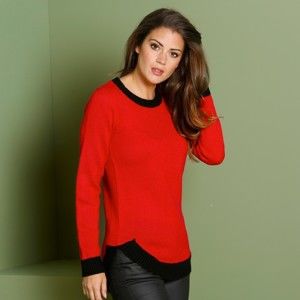 Blancheporte Měkký dvoubarevný pulovr červená/černá 50